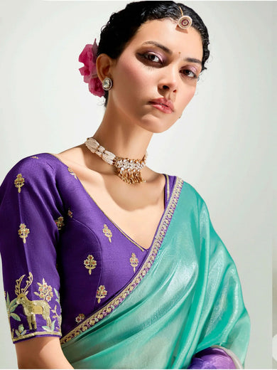 Timeless Purple Border Work Organza Saree With Blouse